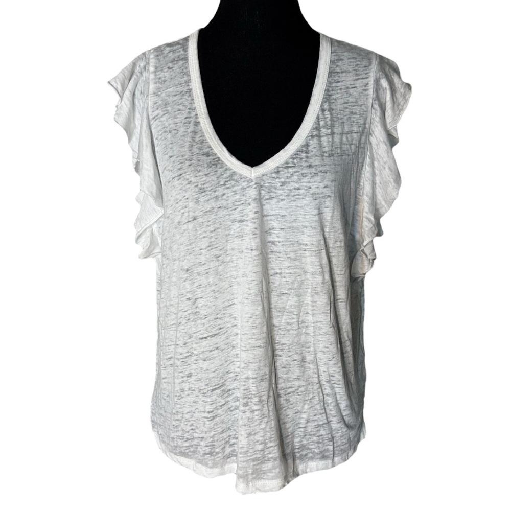 JESSICA SIMPSON White Odin Ruffle Tee Tank Lightweight Semi Sheer V Neck Large - Picture 2 of 10